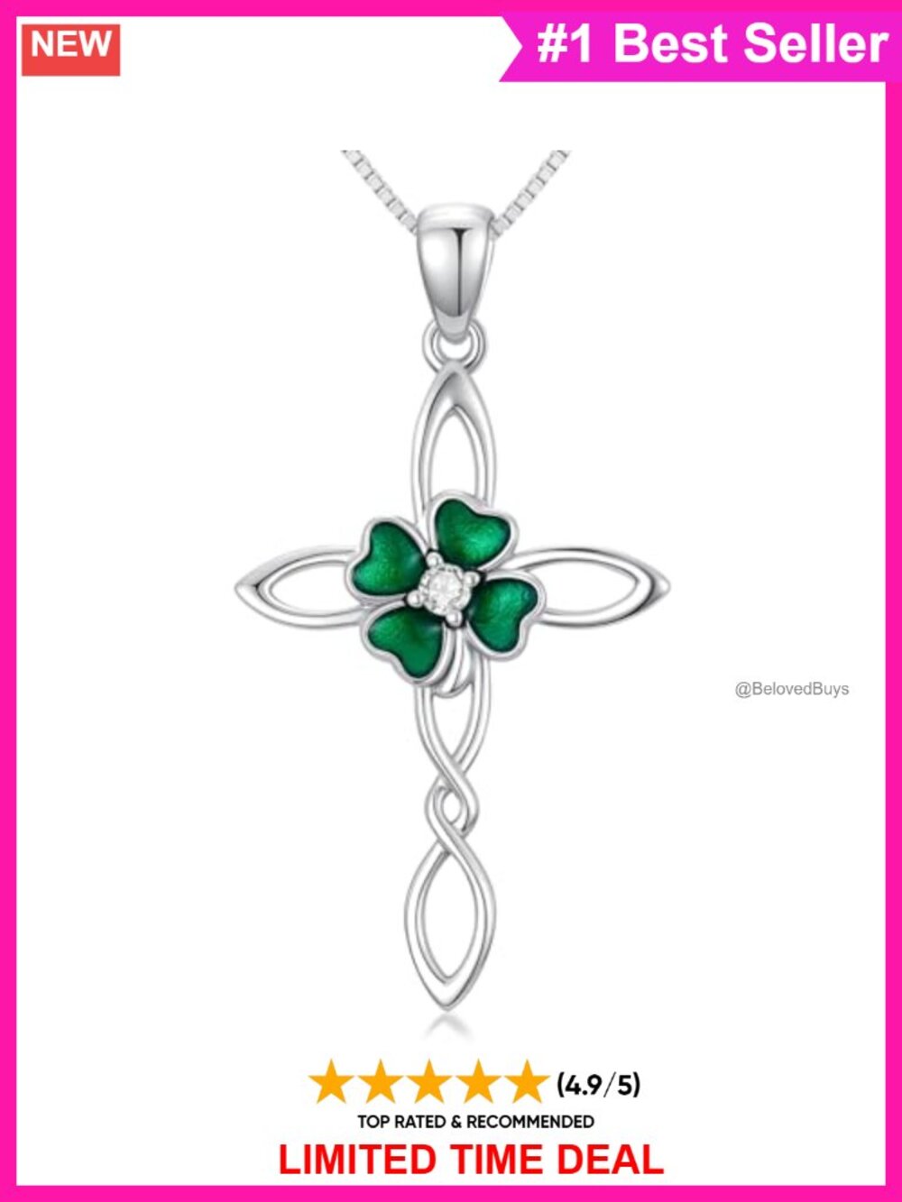 925 Sterling Silver Four Leaf Clover Pendant Necklace Cubic Zirconia Irish